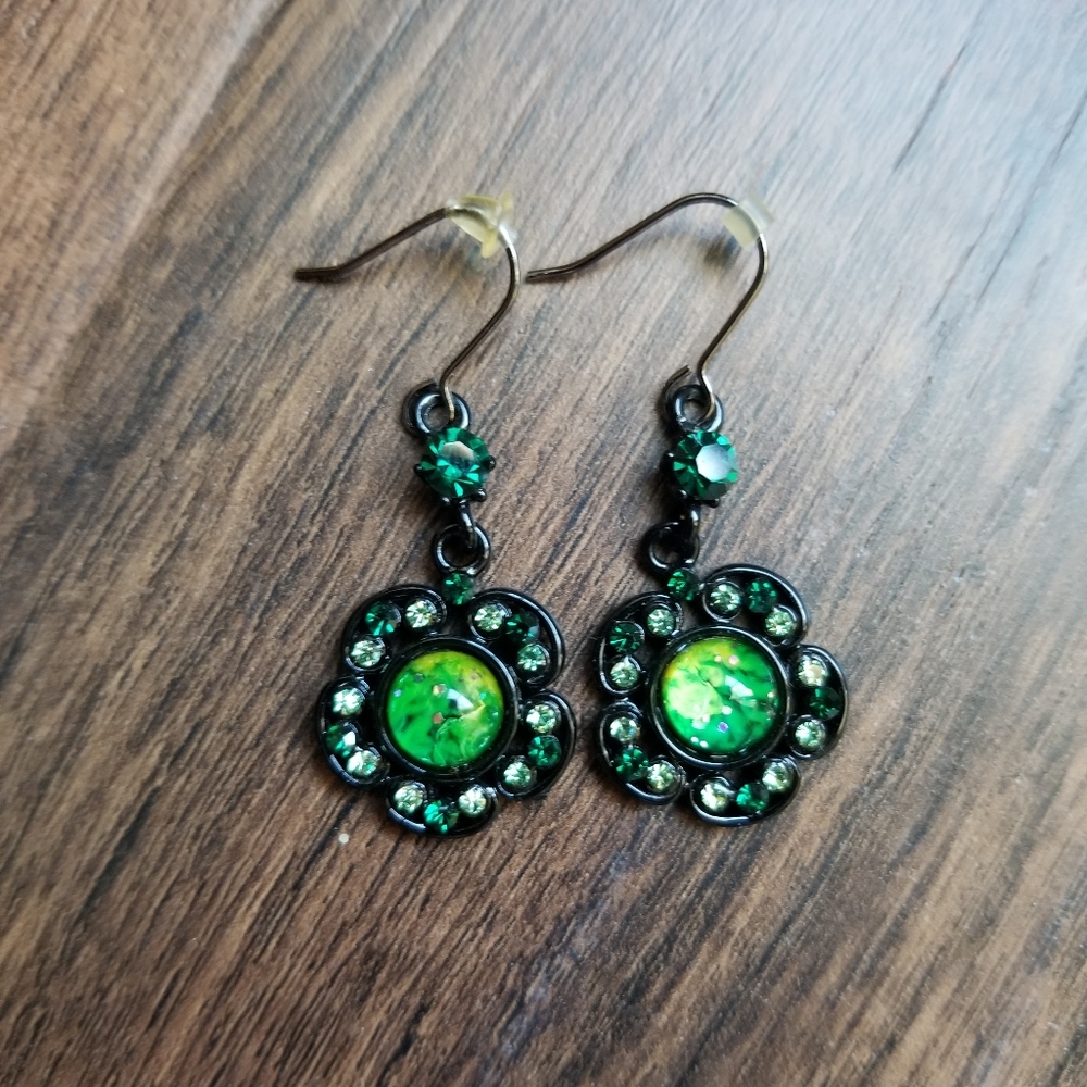 Green Flower Dangle Earrings